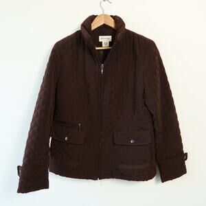 St. John's Bay Quilted Brown Coat with Pockets Medium